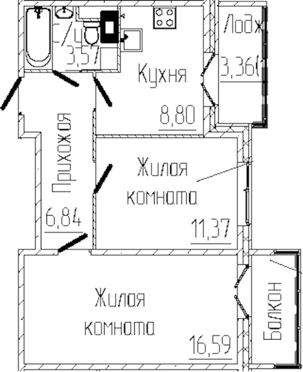 2-комнатная квартира 49.89 м², 7/8 эт., ЖК «SERTOLOVO PARK»